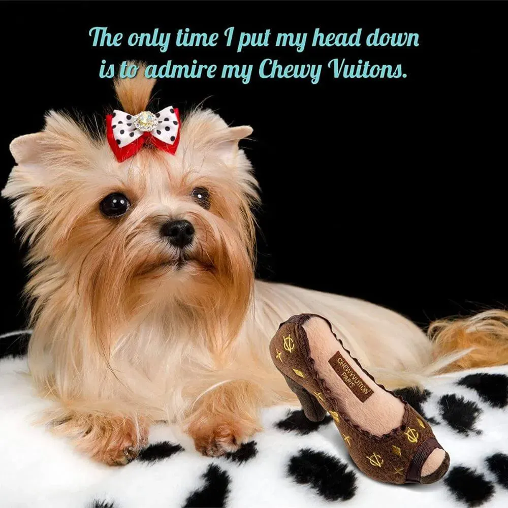 Mini 3.5" Chewy Vuitton Designer Shoe Classic Dog Toy Plush Squeaky