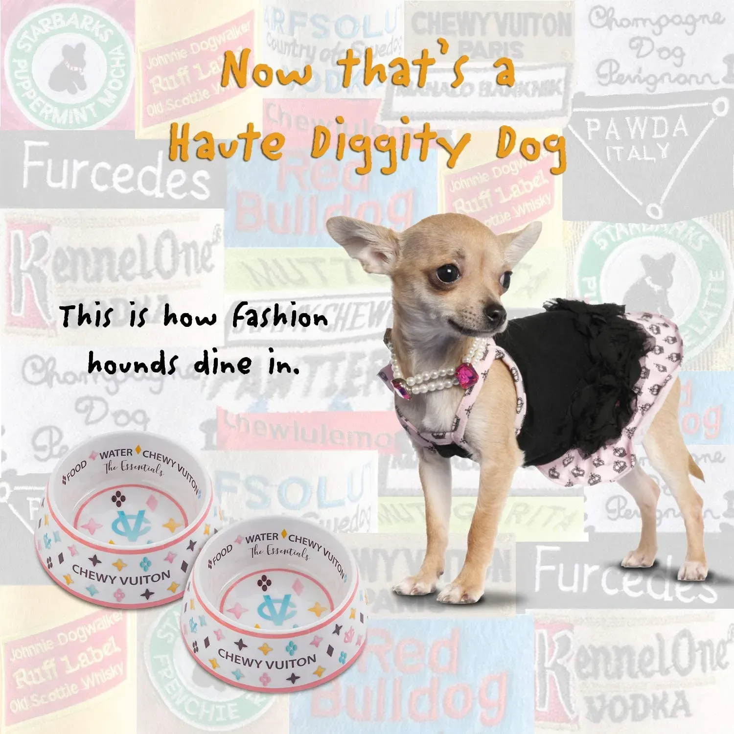 Dog Diggin Designs Runway Pup Collection Unique Squeaky Parody Plush Dog Toys - Haute Couture Purses Handbags